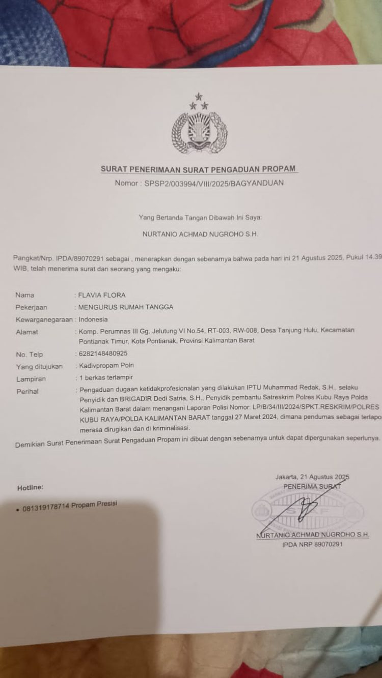 OKNUM PENYIDIK POLRES Kubu Raya DIADUKAN KE PROPAM MABES POLRI