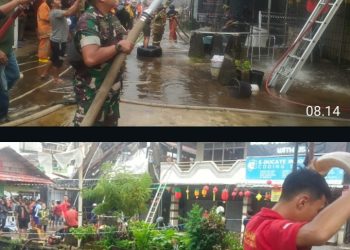 KEBAKARAN HEBOH DI JALAN PURNAMA PONTIANAK, 2 RUKO BAKSO DAN TEMPAT PELATIHAN MMA LUDES TERBAKAR 85%