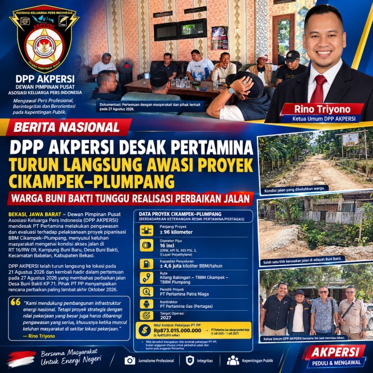 *DPP AKPERSI Desak Pertamina Turun Langsung Awasi Proyek Cikampek–Plumpang, Warga Buni Bakti Tunggu Realisasi Perbaikan Jalan*